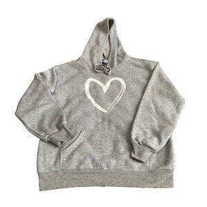 NEW SweatyRocks Women Long Sleeve Pullover Fleece Hoodie Size S Grey Heart Print